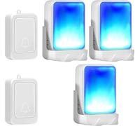 Kit de sonnette sans fil - Émetteur et récepteur - Signal d'alerte - 7 couleurs de lumière - 3 récepteurs, 2 émetteurs - Blanc