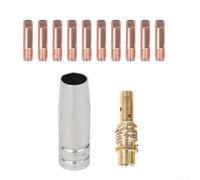Kit de soudage Mig 12 pièces avec embouts en cuivre 0,8 mm et 1,0 mm + buse de gaz et diffuseur en laiton pour lampes de poche Ak15 Mb15 sur machines Mig Mag Jaune argenté (1,0 mm)
