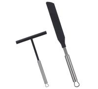 Kit de Spatule à Crêpes en Acier Inoxydable Noir | Nylon et Acier Inoxydable, Design Ergonomique, Usage Facile, pour Maisons et Stands de Crêpes