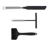 Kit de Spatule à Crêpes en Acier Inoxydable, pour Crêpes et Pancakes | Distribution Uniforme, Nettoyage Facile, Construction Robuste, Silicone Résistant à Chaleur, Brosse Incluse