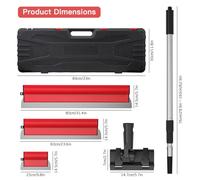 Kit de spatule pour plâtrerie sèche - 3 pièces avec manche télescopique - 25/60/80 cm - Acier inoxydable - Lames larges - Pour murs, plafonds et angles - Rouge