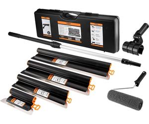 Kit de spatules NEO TOOLS pour enduit et plâtre, 8 pièces dans un coffret – spatule de surface 200-800 mm avec lames en acier inoxydable de 0,3 mm, manche télescopique 0,7-1,2 m