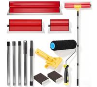 Kit de spatules pour plaques de plâtre - Ensemble de lames de lissage avec manche télescopique - Lames de 25/40/60 cm - Acier inoxydable - Pour murs, plafonds, angles - Rouge