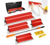 Kit de spatules pour plâtrerie sèche - Outil de lissage avec manche télescopique - 4 tailles - Manche extensible de 74 à 127 cm - Lames en acier inoxydable - Double épaisseur de 0,38/0,5 mm - Rouge