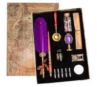 Kit de stylos dip pour calligraphie, comprenant un stylo en bois, de l'encre noire, 5 pointes, une boîte cadeau et une plume violette