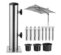 Kit De Support De Parasol En Acier Inoxydable, Support De Parasol Extérieu, Support De Parasol Réglable, Support Parasol Metal Réglable Avec 3 Anneaux De Réduction En Pvc (49/39/32 Mm) Pour Balcon