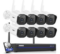 Kit de surveillance sans fil 3MP, Wi-Fi, 8 canaux, résolution 5MP, enregistreur NVR avec disque dur de 1 To, 8 caméras de surveillance IP, vision nocturne infrarouge jusqu'à 30 mètres, enregistrement 