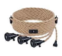 Kit de suspension vintage avec cordon de chanvre torsadé avec 3 prises, kit de suspension à brancher, kit de cordon de suspension avec interrupteur marche/arrêt pour suspension, 15 pieds/4,5 m