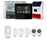 Kit de système d'alarme HUXGO Wi-Fi + GSM 4G avec sirène solaire, 1 détecteur de mouvement et 3 capteurs de porte, HXA502 B