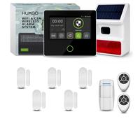 Kit de système d'alarme HUXGO Wi-Fi + GSM 4G avec sirène solaire, 1 détecteur de mouvement et 5 capteurs de porte, HXA502 B