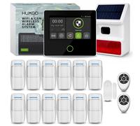 Kit de système d'alarme HUXGO Wi-Fi + GSM 4G avec sirène solaire, 12 détecteurs de mouvement et 1 capteur de porte, HXA502 B