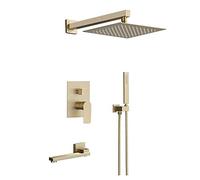 Kit de système de douche en laiton brossé D - Pomme de douche à effet pluie de 30,5 cm et douchette à main - Design moderne haute pression facile à installer
