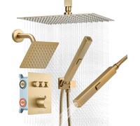 Kit de système de douche VEVOR, comprenant une douchette de pluie de 30 cm / une douchette murale de 15 cm / (3 fonctions), avec finition plaquée or
