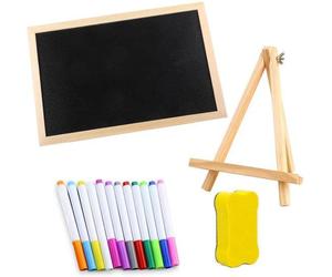 Kit de tableau noir en bois Unyqoos® (face unique), environ 20 x 30 cm, avec 12 marqueurs et une éponge – réutilisable, idéal pour les mariages, les cafés et les restaurants