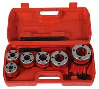 Kit de tarauds pour tuyaux avec cliquet - Outil manuel de taraudage de tuyaux BSPT - 6 têtes de taraudage de 6 à 32 mm - Pour tuyaux en acier, en cuivre et en PPR - Manche de 54 cm - Rouge