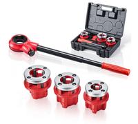 Kit de tarauds pour tuyaux - Coupe-filet manuel pour tuyaux - 3 têtes de coupe - 1/2 à 1 pouce (1,27 à 2,54 cm) BSPT - Livré avec une boîte - Pour les travaux de plomberie et de réparation
