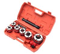 Kit de tarauds pour tuyaux - Outil manuel de taraudage BSPT à cliquet - 62C - 6 têtes de taraudage de 6 à 32 mm - Acier allié - Pour la plomberie et l'usinage des métaux - Rouge