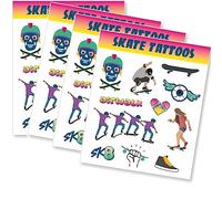 Kit de tatouage « Skater » - Comme petit cadeau, cadeau ou pour jouer - 4 feuilles de 44 tatouages - Autocollants pour anniversaire d'enfant - Planche à roulettes