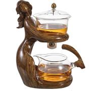 Kit de thé « Fleurs du cœur » de Glasher - Infuseur automatique avec filtre et 6 petites tasses en porcelaine