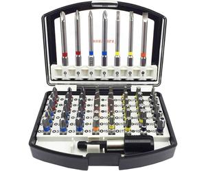 Kit de tournevis, 56 pièces, en acier allié S2, avec support magnétique, embouts de 25 mm et 75 mm, types PH/PZ/SL/TORX/embouts de sécurité, dans un boîtier en plastique robuste avec clip de ceinture