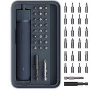 Kit de tournevis électrique comprenant 25 embouts, une lampe LED, 3 niveaux de couple, une batterie de 1500 mAh et un port USB-C