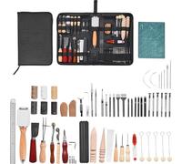 Kit de travail du cuir 50 pièces - Outils de gaufrage - Outils de découpe - Outils de couture en kit - Kit d'outils pour le travail du cuir