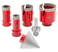 Kit de trépan diamant 6 pièces + trépan biseauté et adaptateur pour carrelage, céramique, grès, marbre