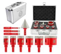 Kit de trépan diamanté 10 pièces, 6-50 mm, + trépan d'angle avec tige triangulaire pour carrelage, céramique, granit, marbre, maçonnerie