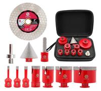 Kit de trépan diamanté 11 pièces (6-68 mm) comprenant une scie à trous M14 pour carrelage, céramique, marbre et granit, ainsi qu'un disque de coupe