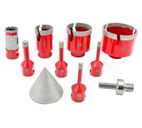 Kit de trépan diamanté de 10 pièces pour carrelage, grès, céramique, marbre, comprenant des trépans à chanfrein, des mèches coniques et un adaptateur
