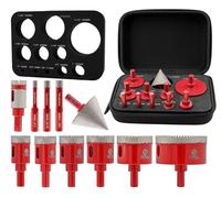 Kit de trépan diamanté de 11 pièces (6-65 mm) avec foret à extrémité conique et foret biseauté, pour carrelage, marbre, granit