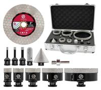 Kit de trépan diamanté de 12 pièces pour carrelage, grès cérame, céramique, marbre, comprenant : trépan à chanfrein, fraise conique, adaptateur, disque de coupe