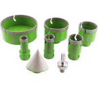Kit de trépan diamanté pour carrelage, 20-100 mm, comprenant 8 pièces avec fraise à main et adaptateur, pour le perçage de granit et de marbre