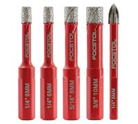 Kit de trépan diamanté pour carrelage, 5 pièces : 6/6/8/10 mm, comprenant également un foret en carbure de tungstène de 6 mm avec queue triangulaire