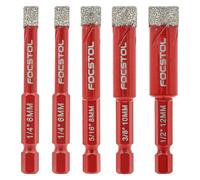 Kit de trépan diamanté pour carrelage, comprenant 5 pièces de 6/6/8/10/12 mm avec tige hexagonale, pour céramique, marbre et granit