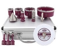 Kit de trépanage diamant - 12 pièces, adaptateur M14 - Trépans de 6 à 110 mm de diamètre - Pour carrelage et marbre