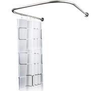 Kit de tringle à rideau de douche - Tringle de douche en forme de U - Réglable de 90 à 130 cm - Rideau : 240 x 180 cm - Acier inoxydable - Polyester - Capacité de charge jusqu'à 20 kg - Gris clair