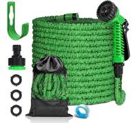Kit de tuyau d'arrosage flexible Unyqoos® – extensible jusqu'à 3 fois, buse de pulvérisation 7-en-1, jusqu'à 10 bars de pression, en polyester/latex, adaptateurs 1/2 et 3/4 de pouce, sac de rangement