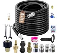 Kit de tuyau de jet de drainage, tuyau à haute pression de 30m de 400 bars pour drains bloqués, patios et allées, compatible avec plusieurs marques de laveuses à pression
