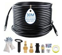 Kit de tuyau haute pression de 30 mètres, 5800 psi, avec adaptateurs et buses