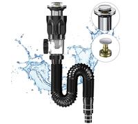 Kit de tuyauterie d'évacuation pour éviers, siphon, kit d'évacuation anti-odeurs avec tuyau d'évacuation flexible et filtre à clapet, bouchon d'évacuation, extensible de 300 à 1 000 mm.