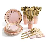 Kit de vaisselle - 141pcs - Fête Anniversaire - Enfants - Rose et Jaune