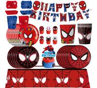 Kit de Vaisselle et Décorations pour Fête d'Anniversaire Thème Spider Hero : Assiettes, Gobelets, Nappe, Toile de Fond, Ballons et Cadeaux pour Enfants 41pcs set