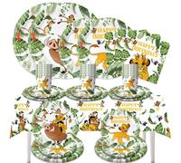 Kit de vaisselle sur le thème de la jungle du Roi Lion Simba, assiettes en papier imprimées, gobelets en papier, décorations de fête d'anniversaire pour enfants garçons, safari banner-15pcs
