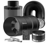 Kit de ventilation de 100 mm, débit de 221 m³/heure, ventilateur tubulaire intégré avec filtre à charbon actif
