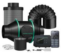 Kit de ventilation pour tente de culture - Ensemble de ventilateur à conduit intelligent de 10 cm - 12 V - 3000 tr/min - Filtre à charbon actif - Contrôle thermostatique - Contrôle via application - T