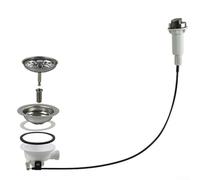 Kit de vidage d'évier de cuisine avec contrôleur de câble - Crépine de vidange fendue en acier inoxydable SUS304 pour bassins à trop-plein standard pour connexion BSP (110 mm)