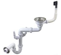 Kit de vidage d'évier de cuisine avec design arrière et siphon en U | Design arrière peu encombrant, piège à coude en U de 50 mm, tuyau lisse de 40 mm, installation sans outil, filtre à débris