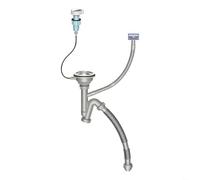 Kit de vidage d'évier de cuisine avec trop-plein, bouton poussoir, tuyau | Convient aux tuyaux de 40 mm et 50 mm, panier en acier inoxydable, siphon anti-blocage, joint d'eau de 6 cm