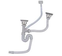 Kit de Vidange pour Évier Double Cuisine, Tuyaux ABS pour Salle de Bain | Siphon en S Flexible avec Crépines en Acier Inoxydable,Ensemble Complet Anti-Odeur e Anti-Fuite avec Débordement pour Cuisine